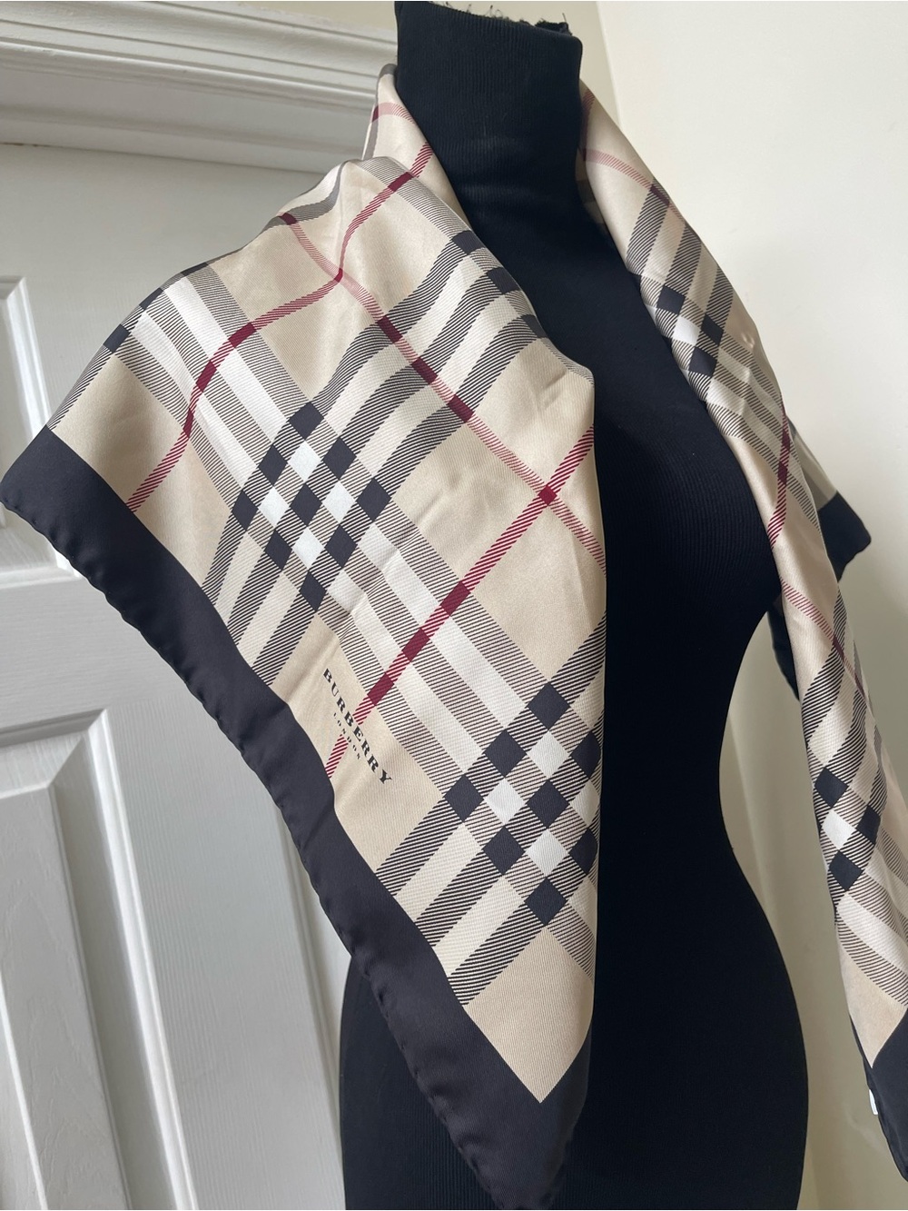 Burberry Beige Plaid Silk Scarf